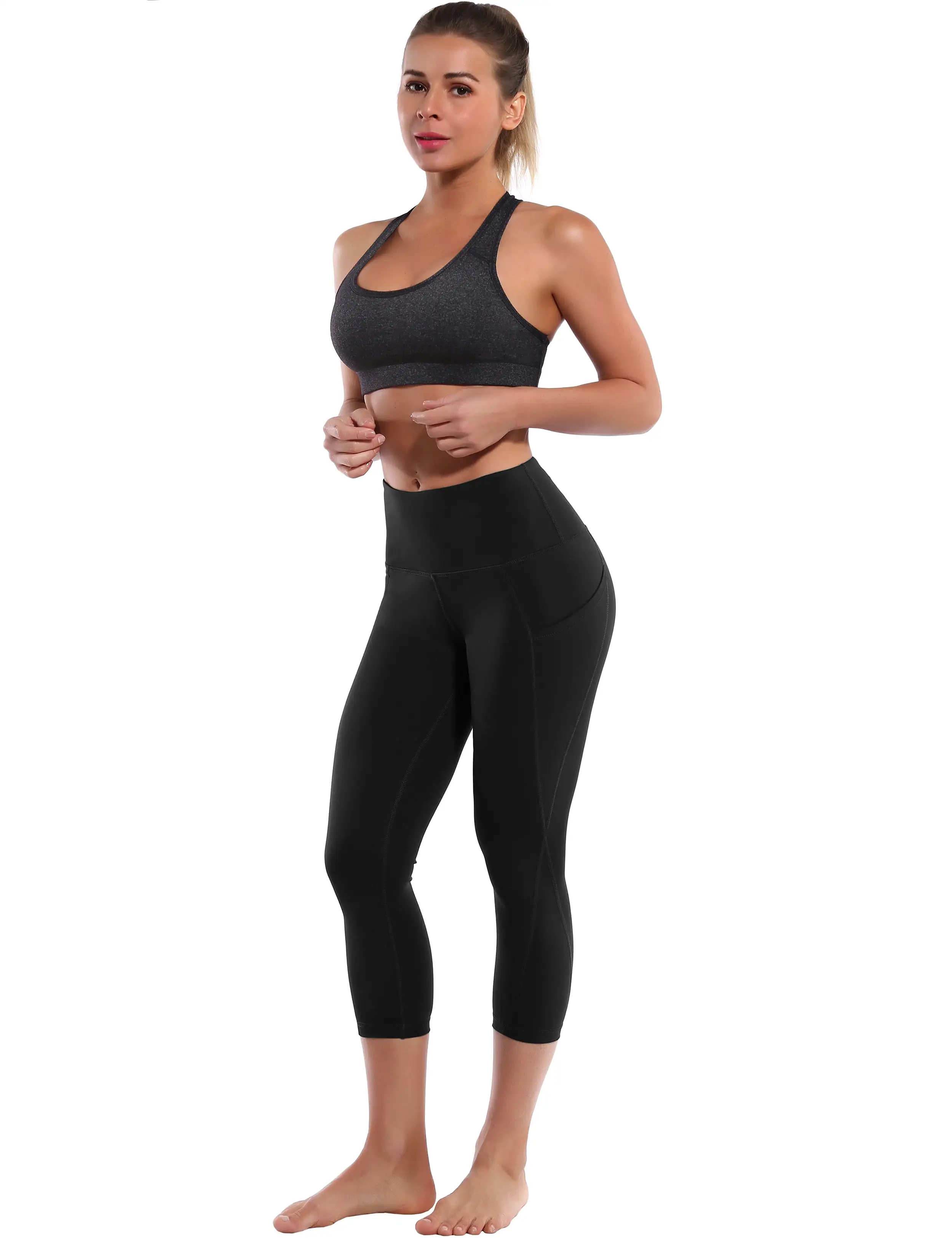 19 High Waist Side Pockets Capris black_yogastudio