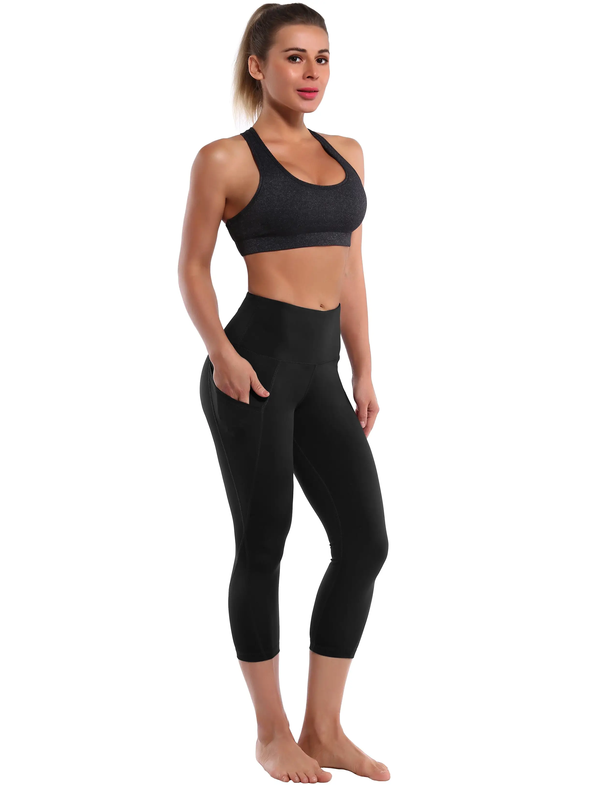 19 High Waist Side Pockets Capris black_yogastudio