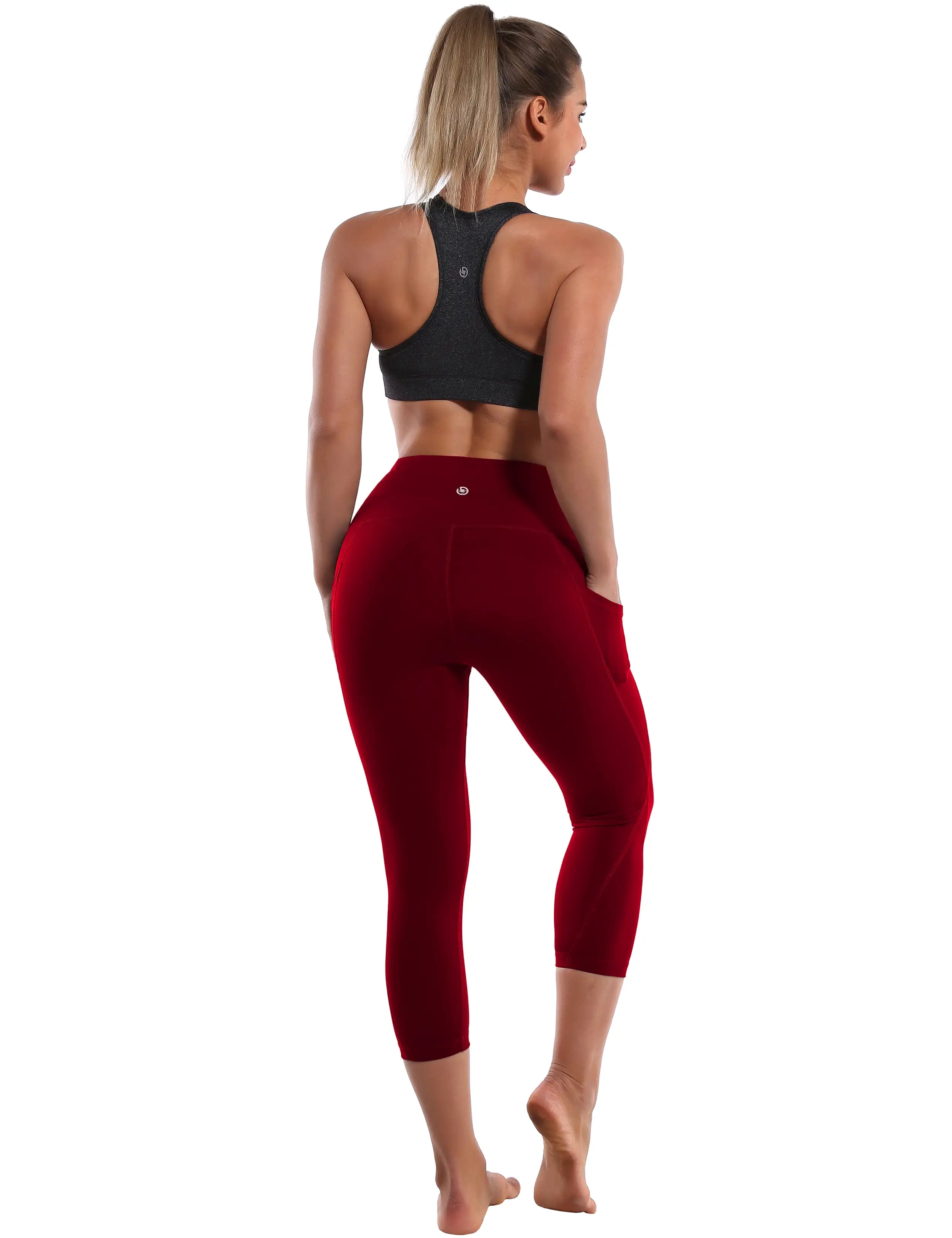 19 High Waist Side Pockets Capris cherryred_yogastudio