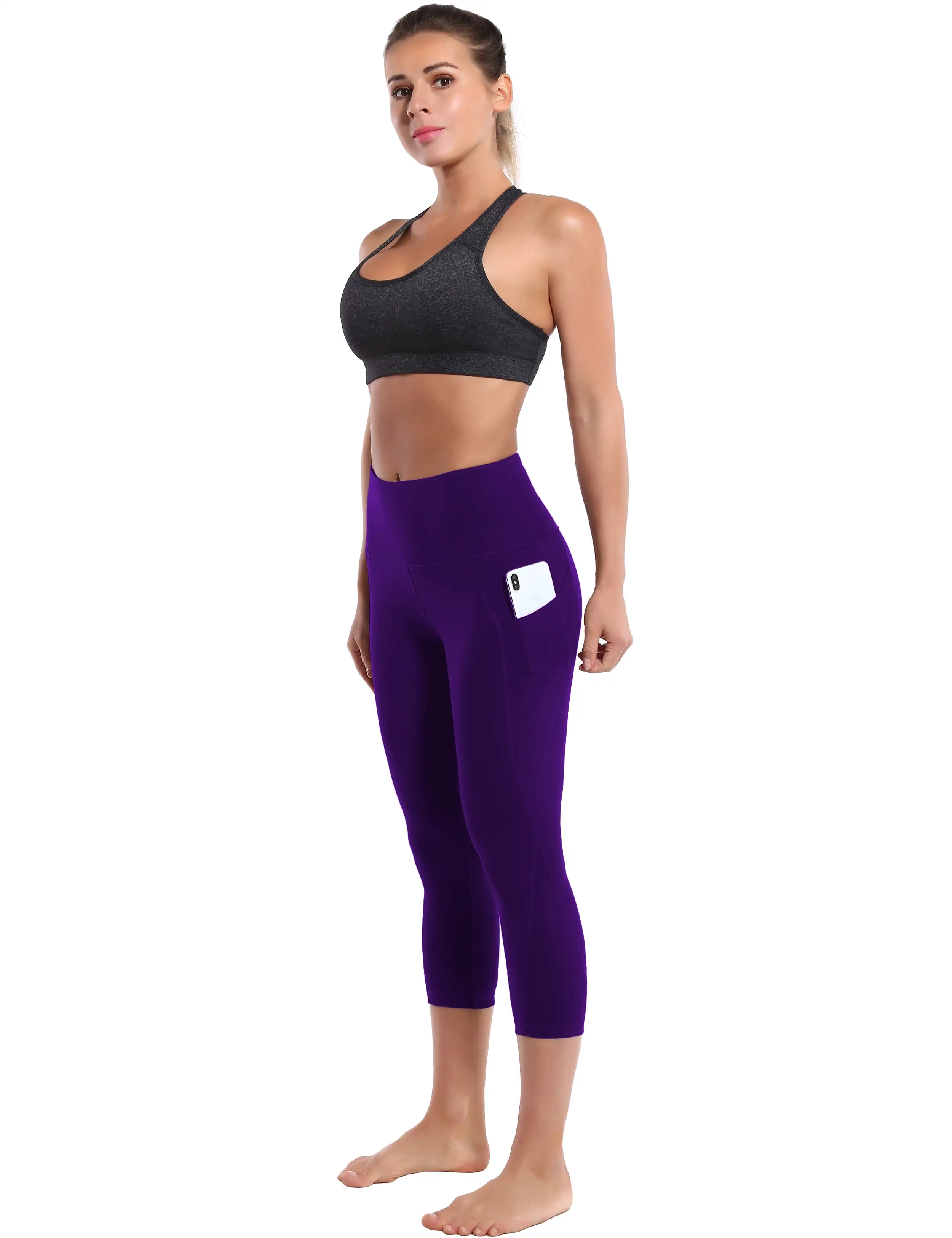 19 High Waist Side Pockets Capris eggplantpurple_yogastudio