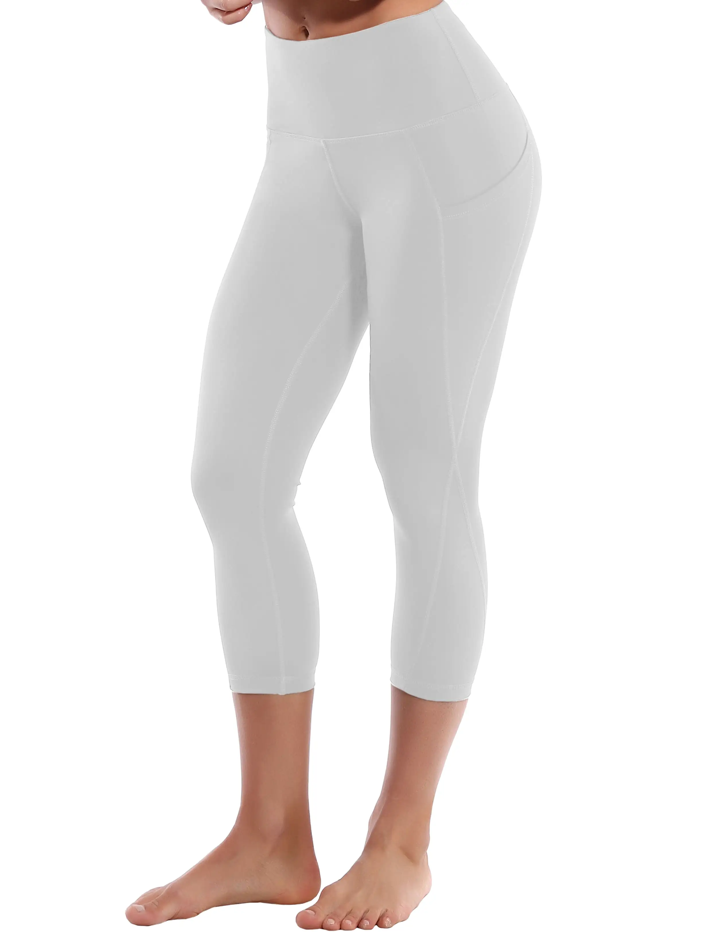 19 High Waist Side Pockets Capris lightgray_yogastudio