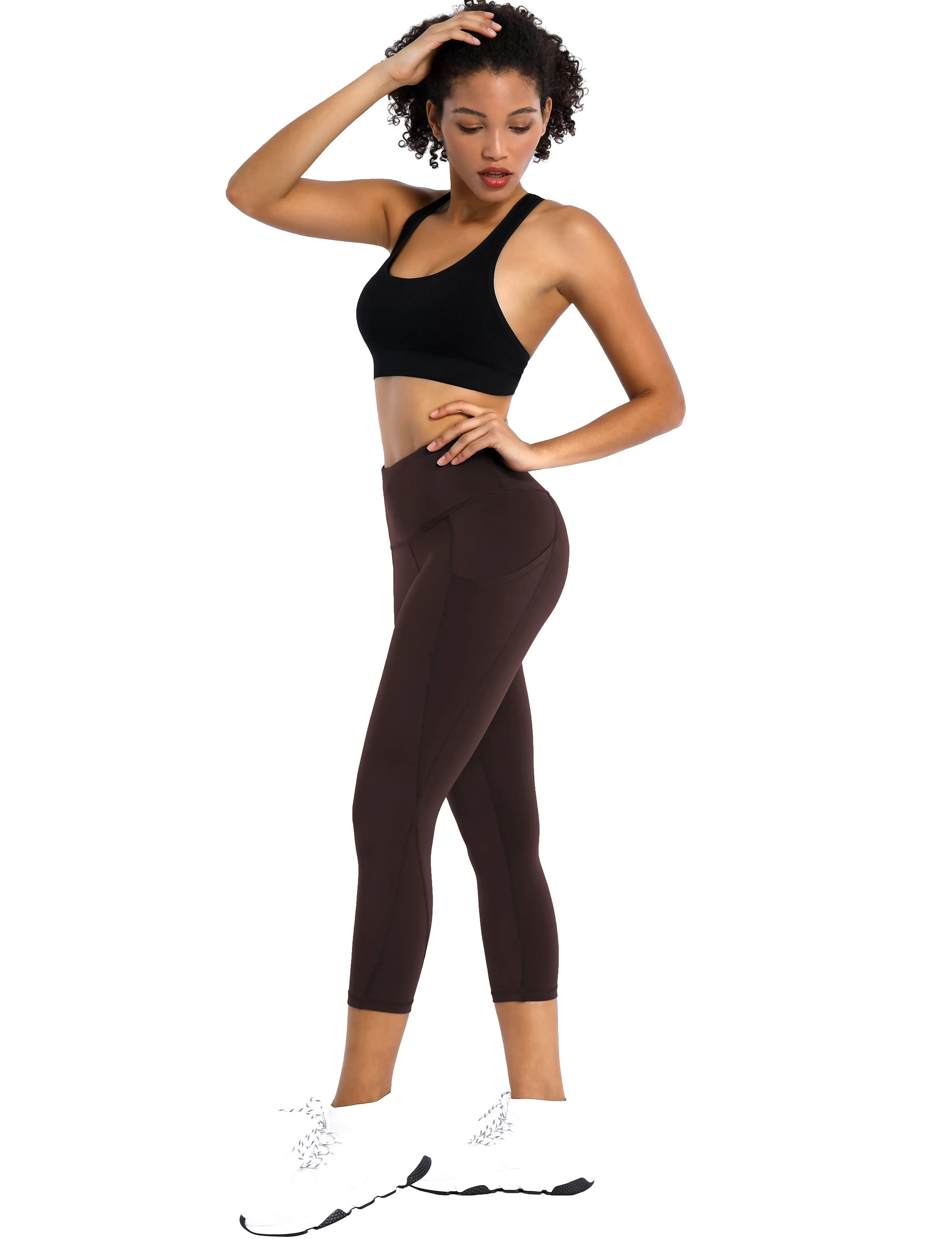 19 High Waist Side Pockets Capris mahoganymaroon_yogastudio