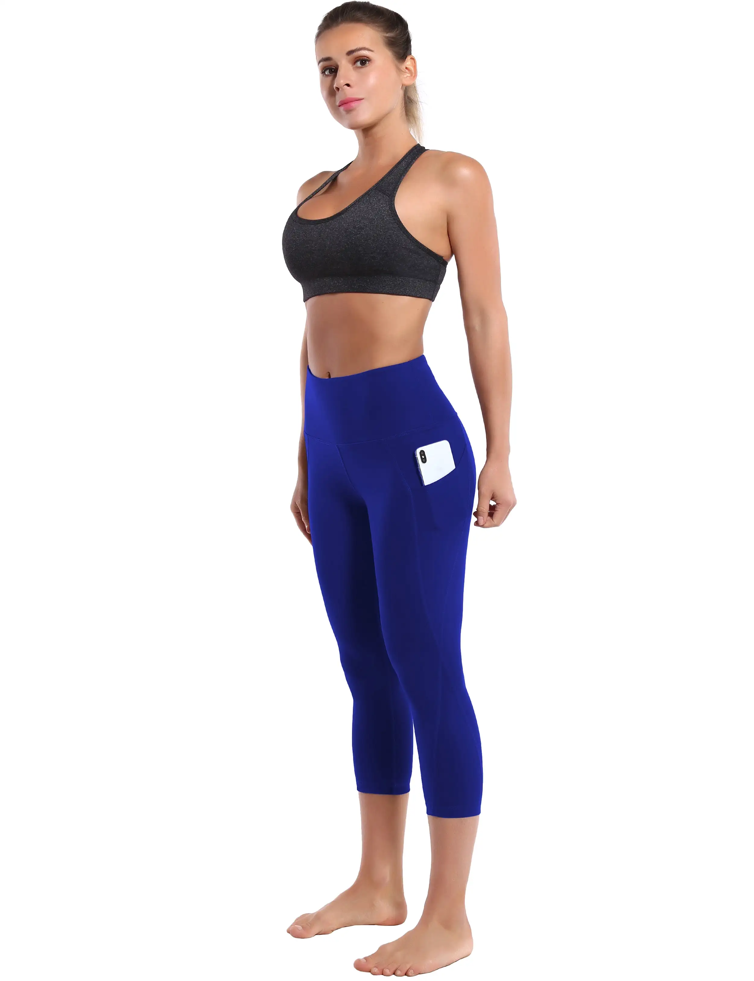 19 High Waist Side Pockets Capris navy_yogastudio