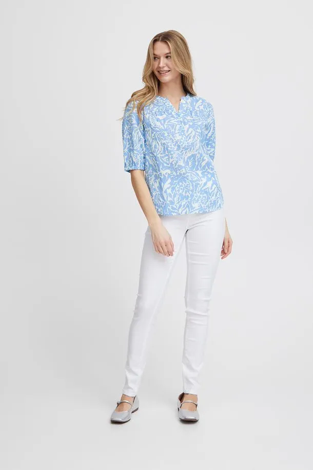 3742- Cornflower Blue Linen Blouse - Fransa