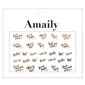 Amaily Japanese Nail Art Sticker / Greetings / Gold