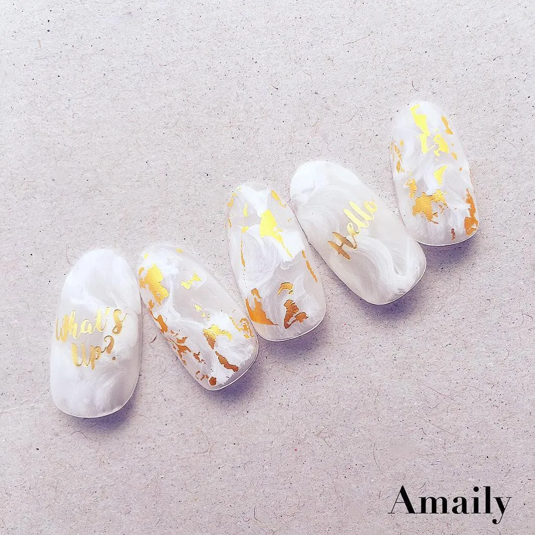 Amaily Japanese Nail Art Sticker / Greetings / Gold