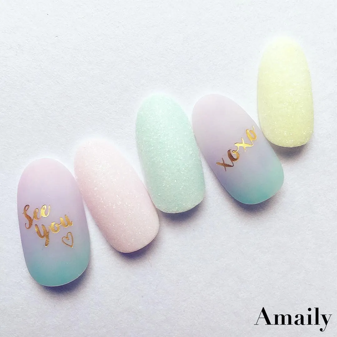 Amaily Japanese Nail Art Sticker / Greetings / Gold