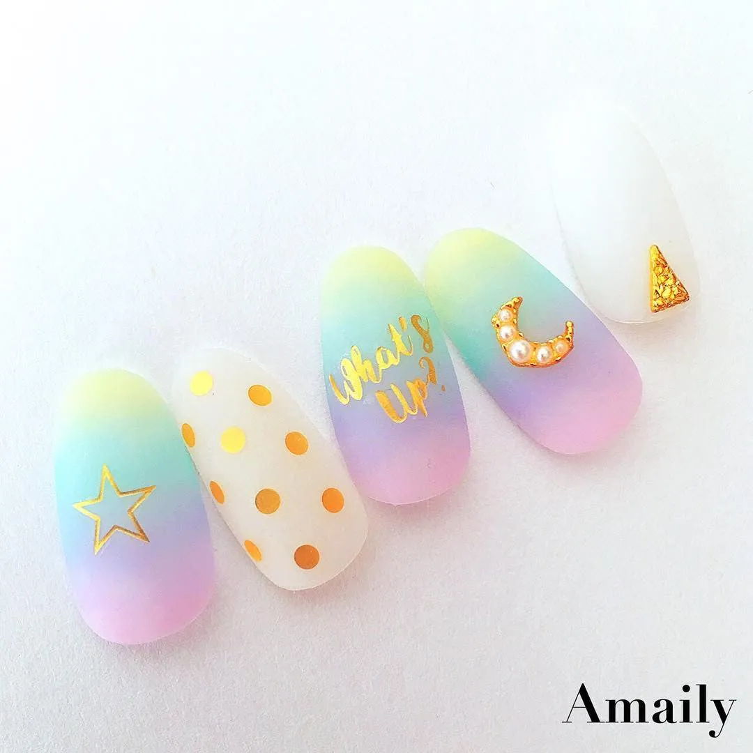 Amaily Japanese Nail Art Sticker / Greetings / Gold