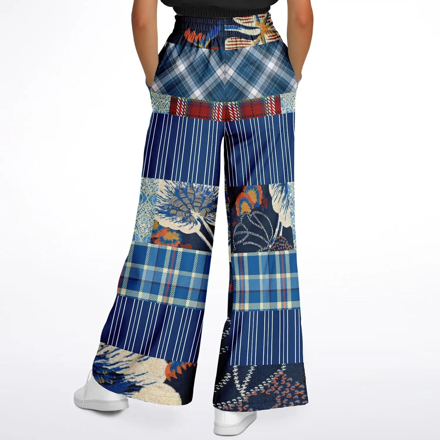 Andromeda Blue Plaid SW Patchwork Eco-Poly Stretchy Phat Bellbottoms