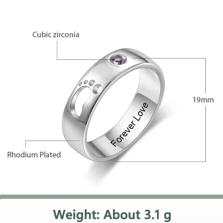 Baby Feet Ring With Birthstone and Engraving