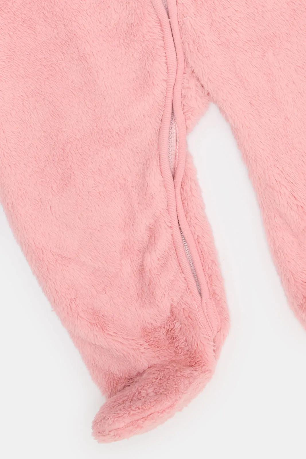 Baby Pink Fleece Front Zipper Coat