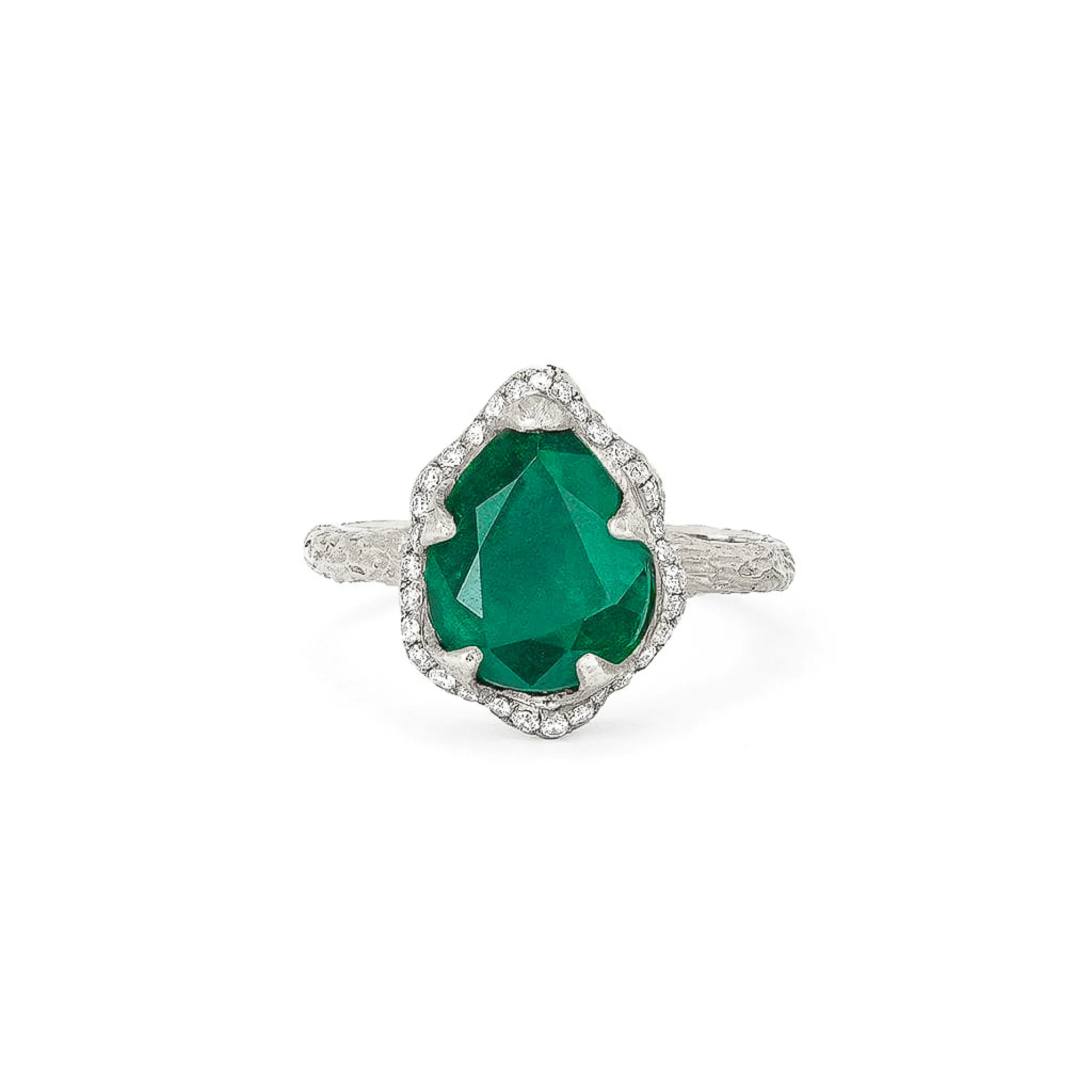 Baby Queen Water Drop Zambian Emerald Ring with Full Pavé Diamond Halo