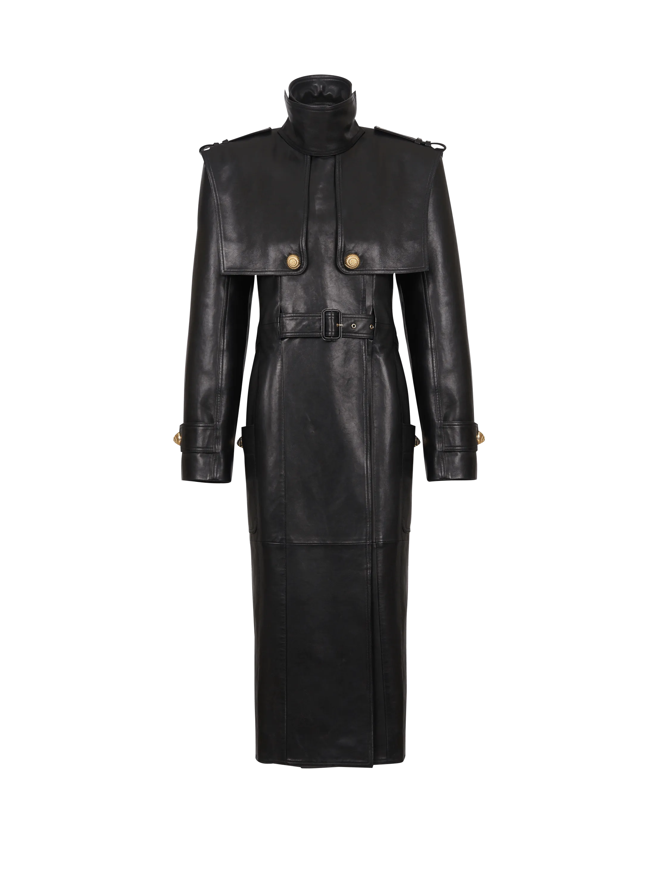 Belted trench coat in lambskin leather