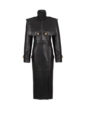 Belted trench coat in lambskin leather