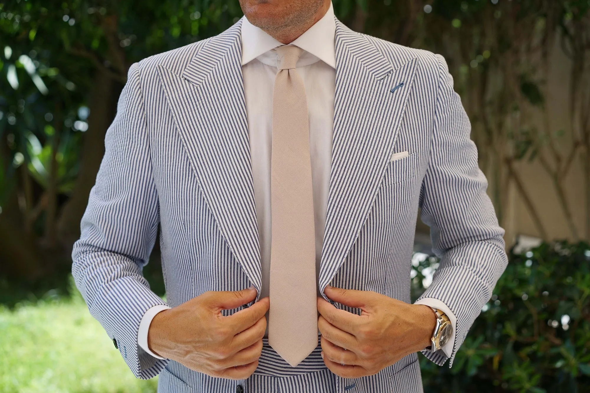 Biscotti Cream Linen Skinny Tie