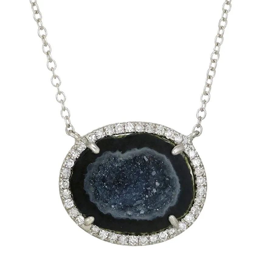 Black Baby Geode Necklace With Diamonds