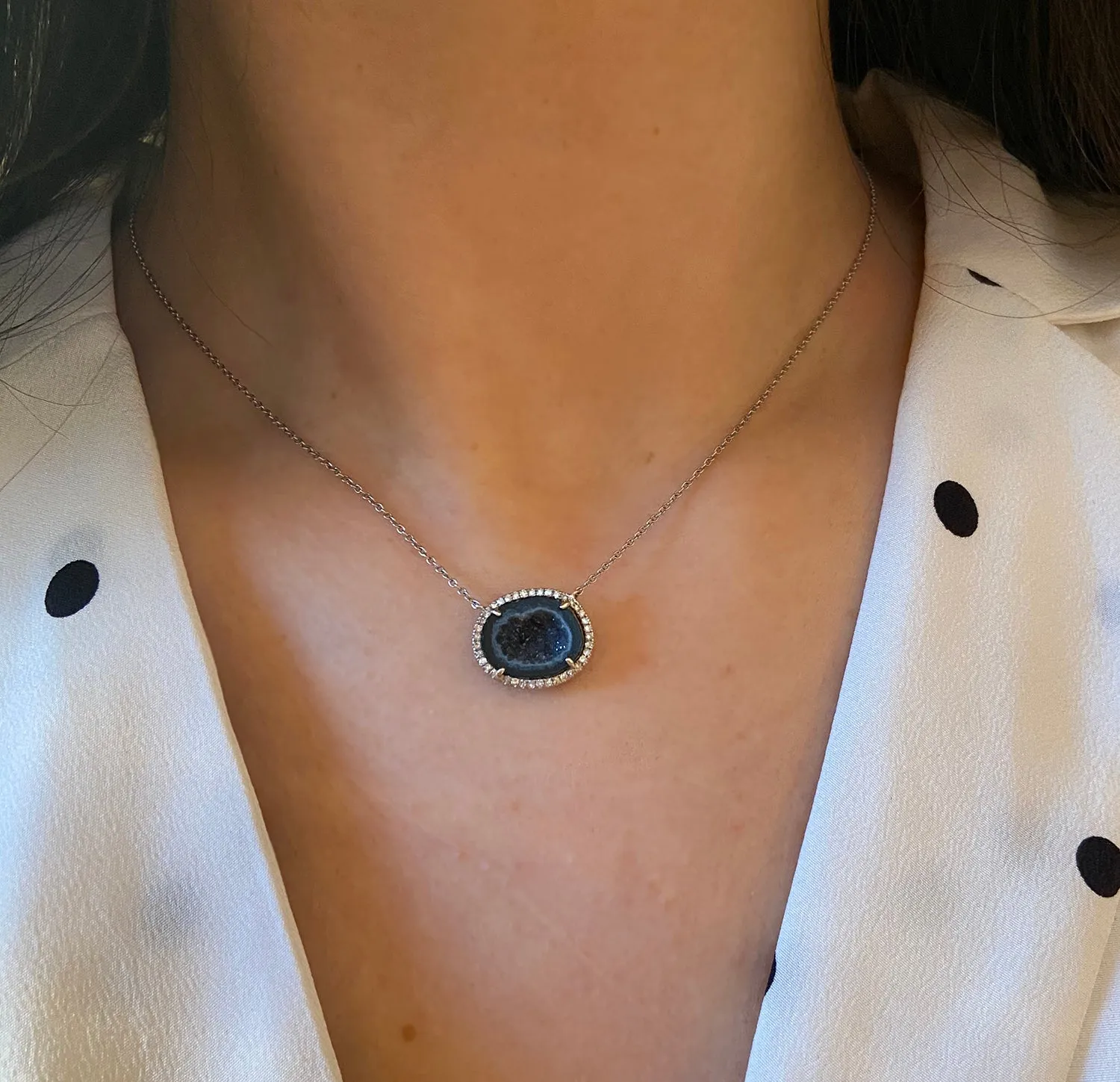 Black Baby Geode Necklace With Diamonds