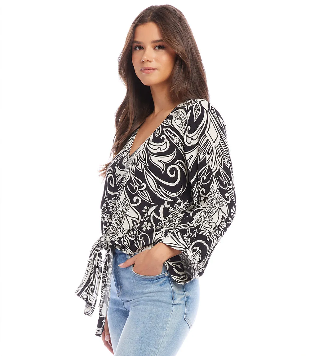 Blouson Sleeve Tie-Front Top