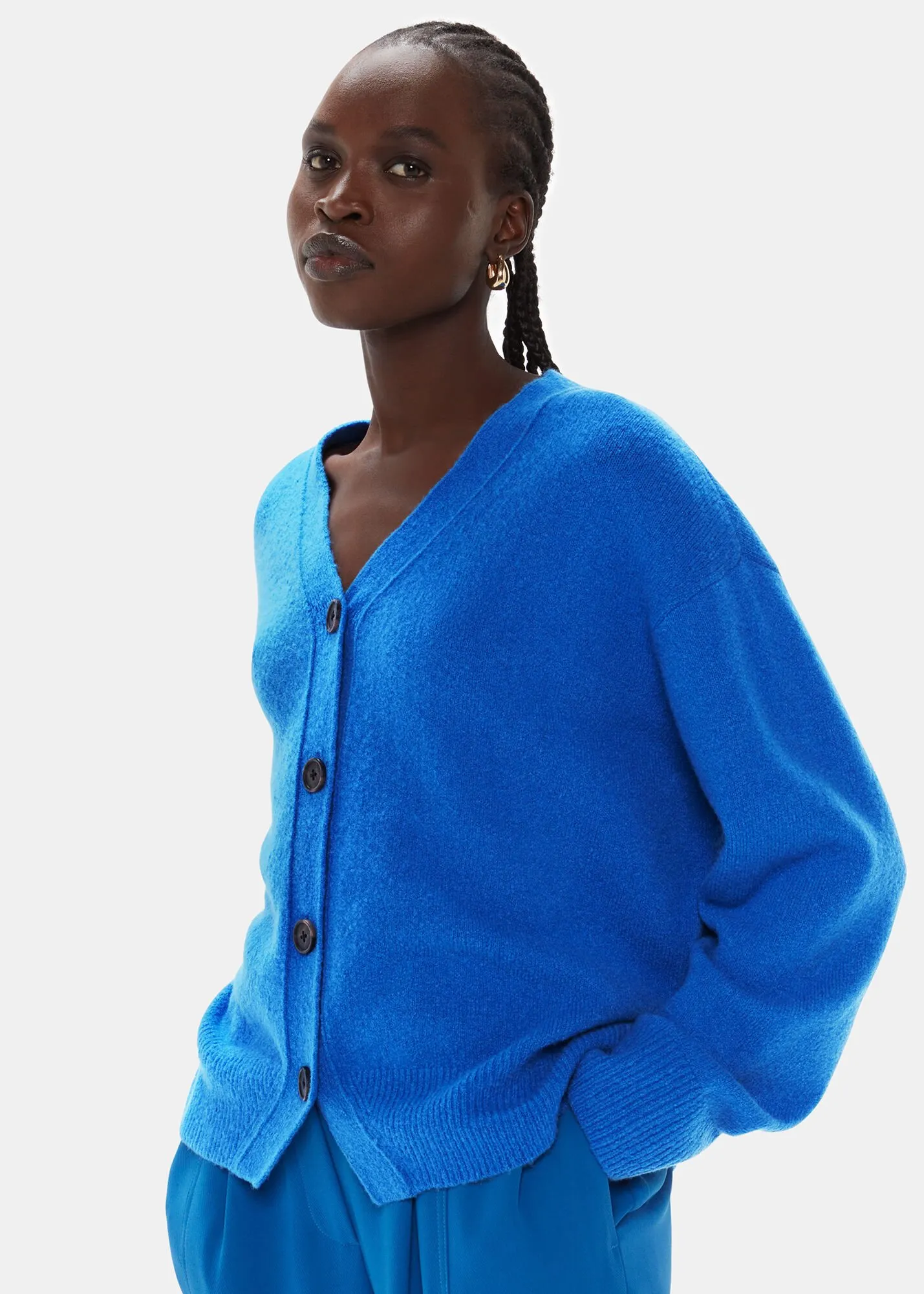 Blue Textured Wool Mix Cardigan