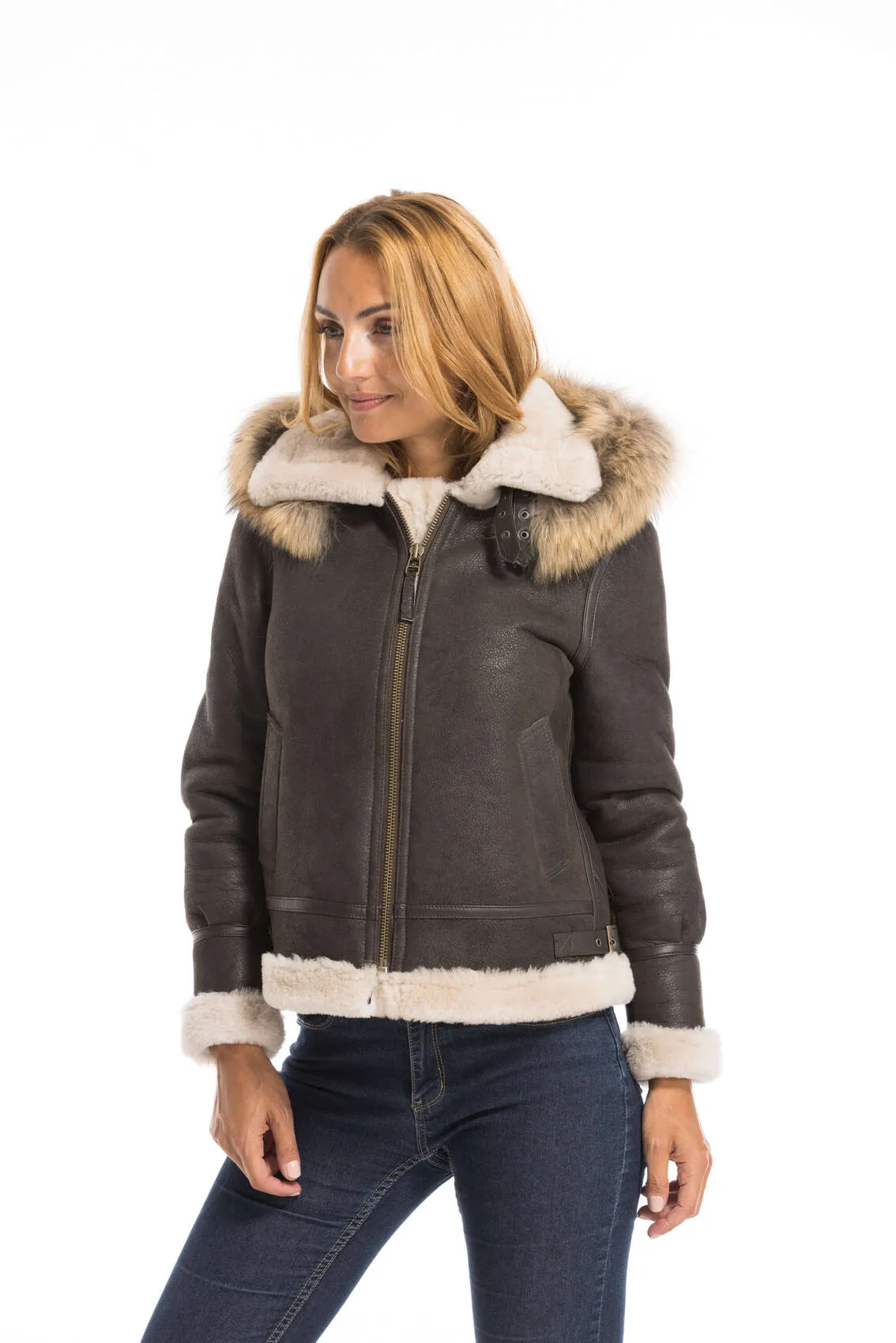 Bomber woman brown bomber hood