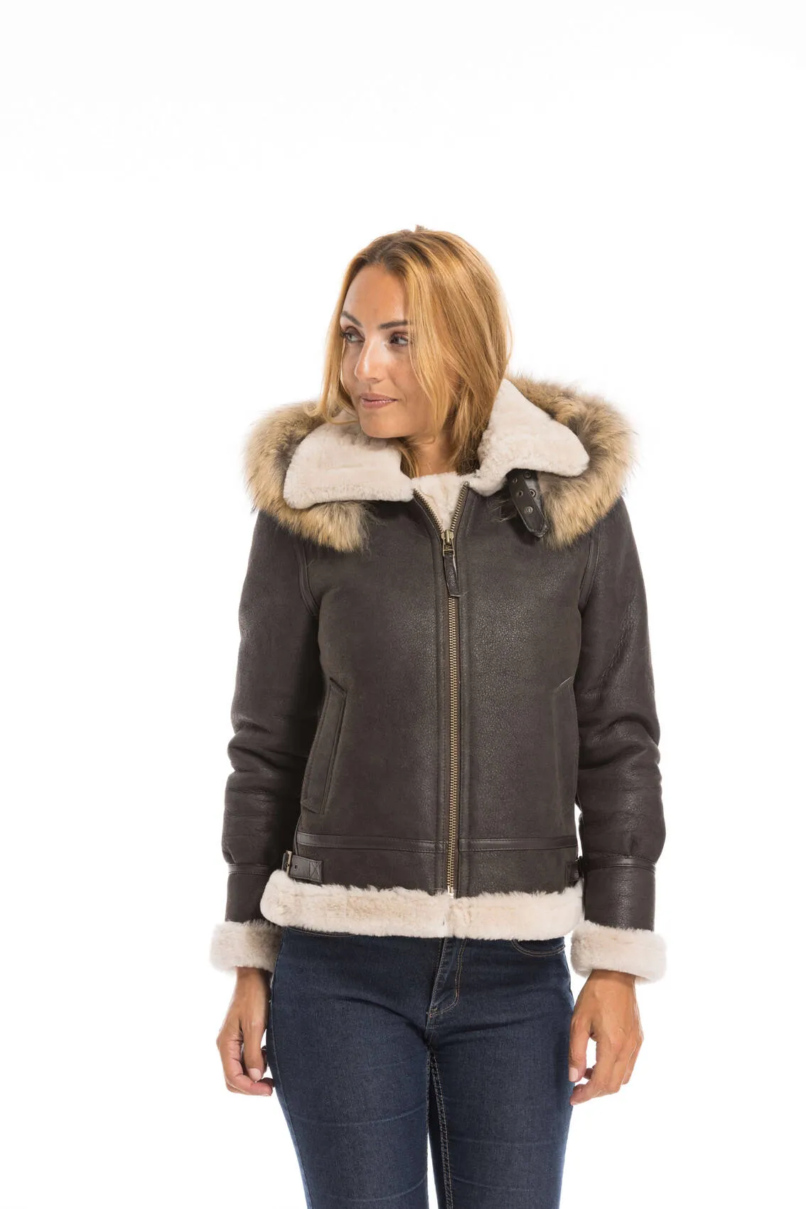 Bomber woman brown bomber hood