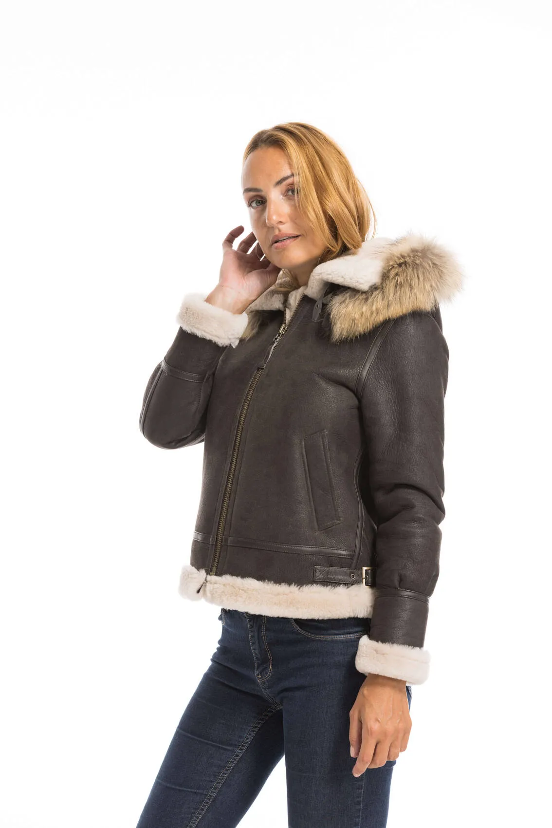 Bomber woman brown bomber hood