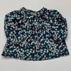 Bonton Teal Liberty Print Blouse With Collar: 6 Months