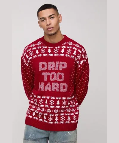 boohoo Mens Oversized Drip Too Hard Christmas Sweater