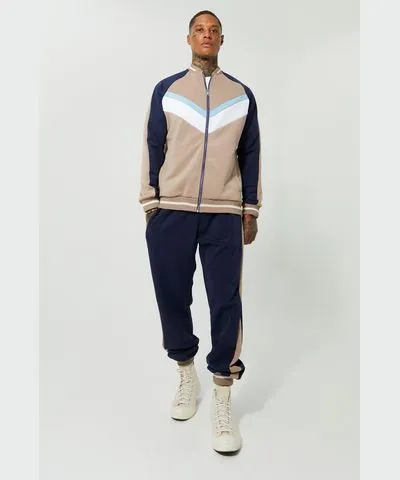 boohooMAN Mens Scuba Colour Block Bomber Tracksuit