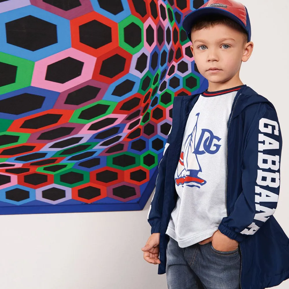 Boys Blue Logo Parka Coat