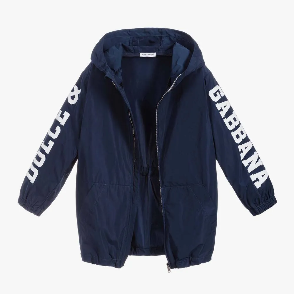 Boys Blue Logo Parka Coat