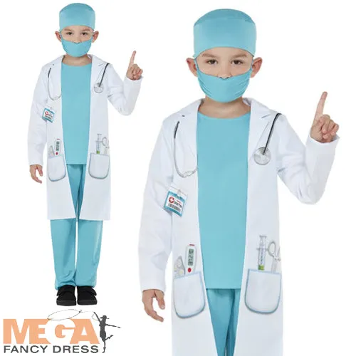 Boys Doctor Hospital Surgeon Coat Uniform Fancy Dress Occupation Costume