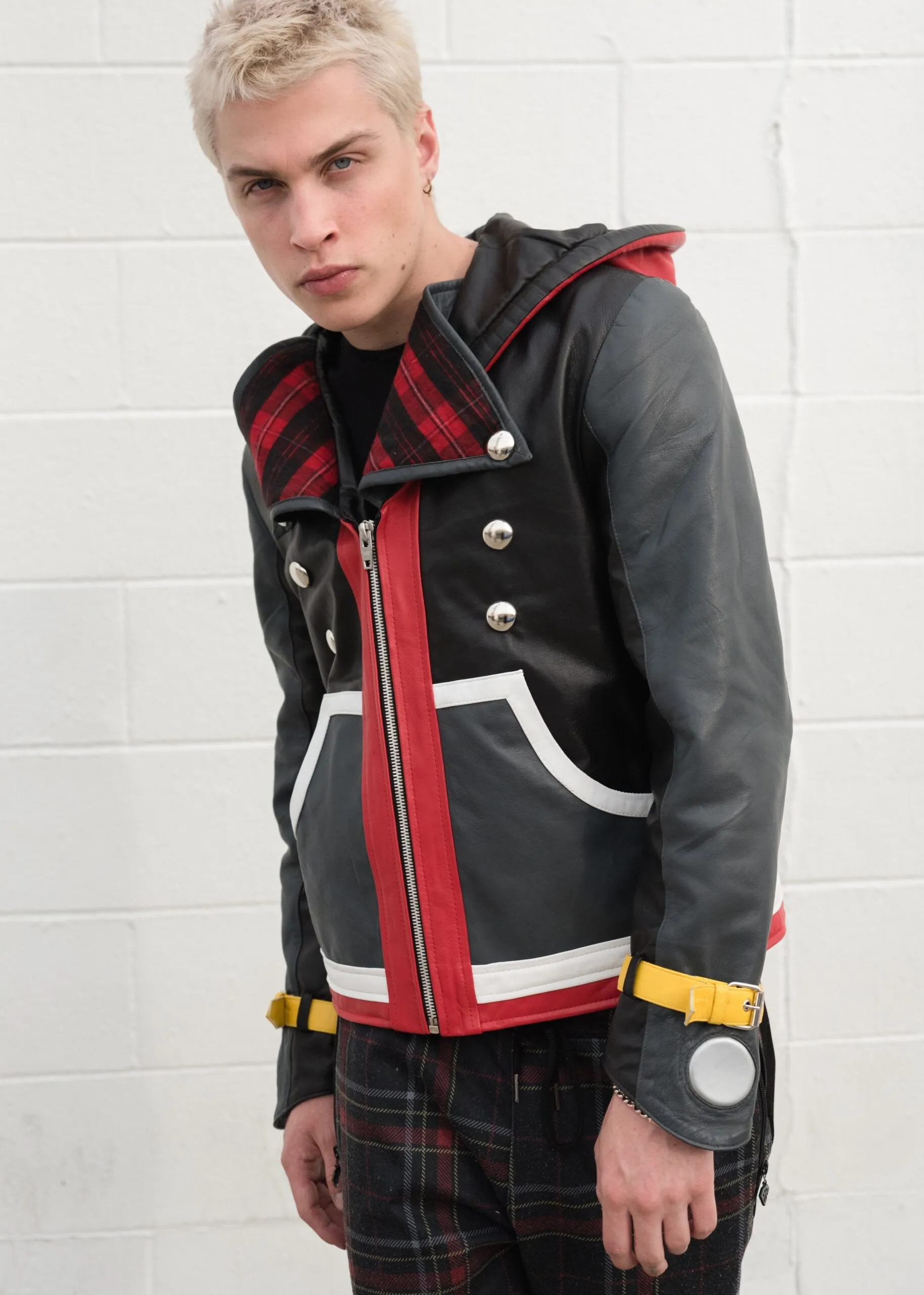 Buy Mens Kingdom Hearts Zip Up Leather Jacket Black Red | LucaJackets