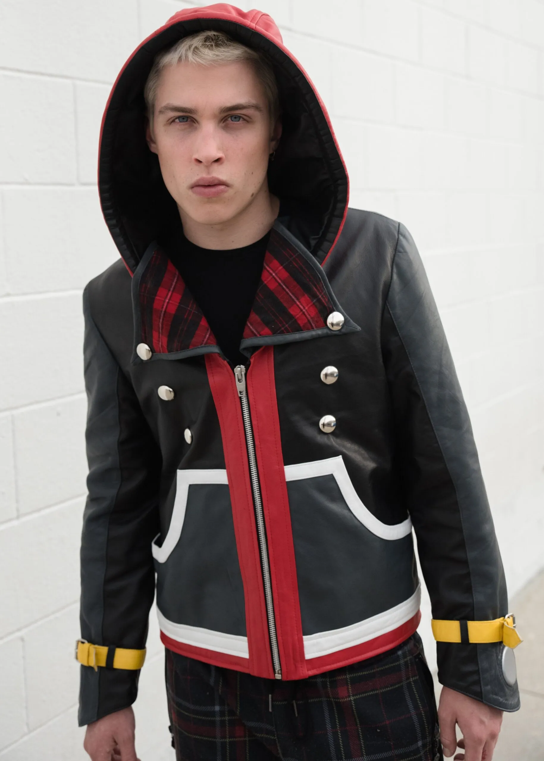 Buy Mens Kingdom Hearts Zip Up Leather Jacket Black Red | LucaJackets