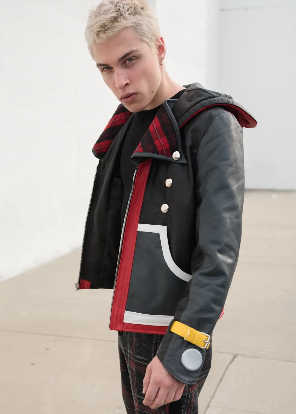 Buy Mens Kingdom Hearts Zip Up Leather Jacket Black Red | LucaJackets