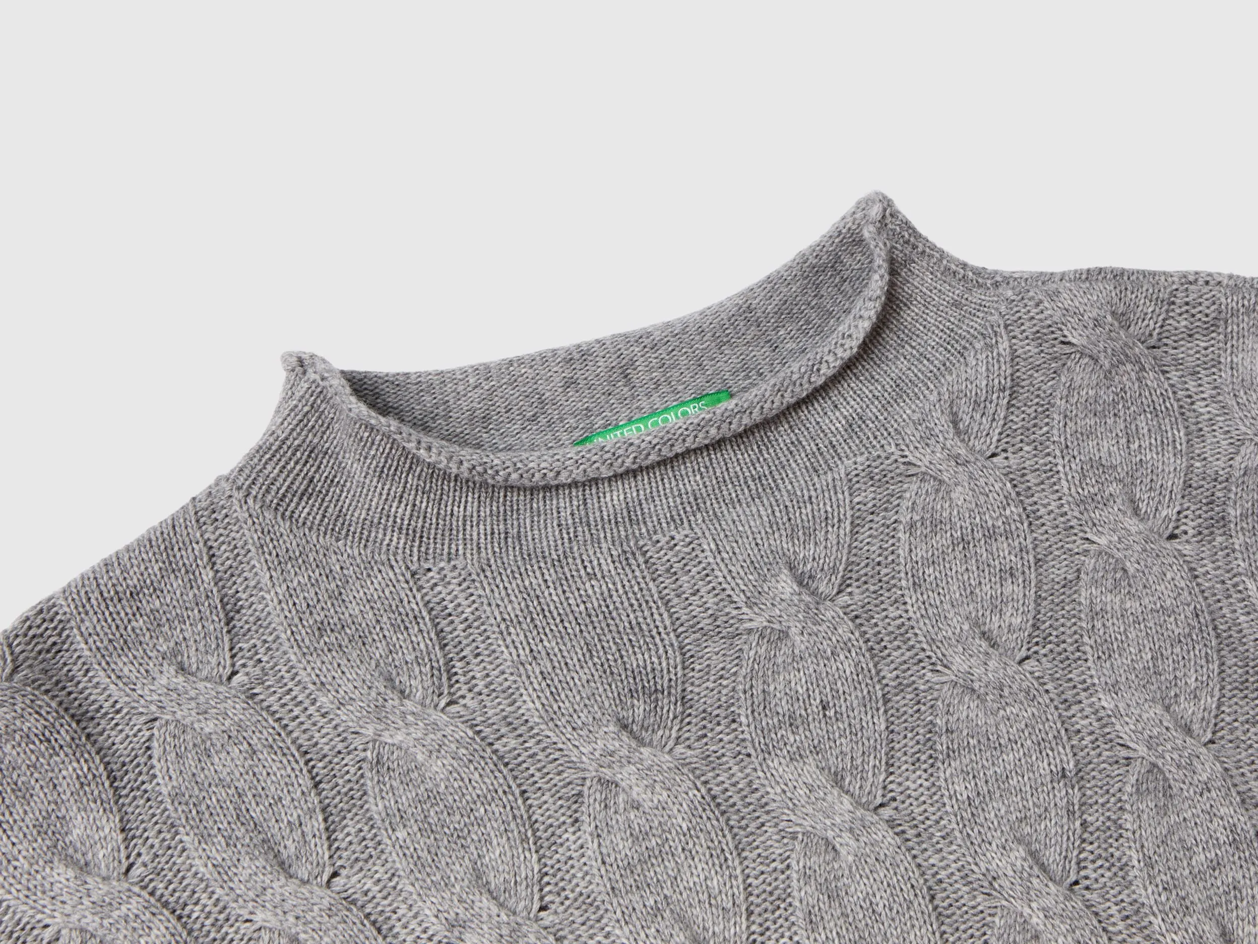 Cable knit sweater - Light Gray | Benetton