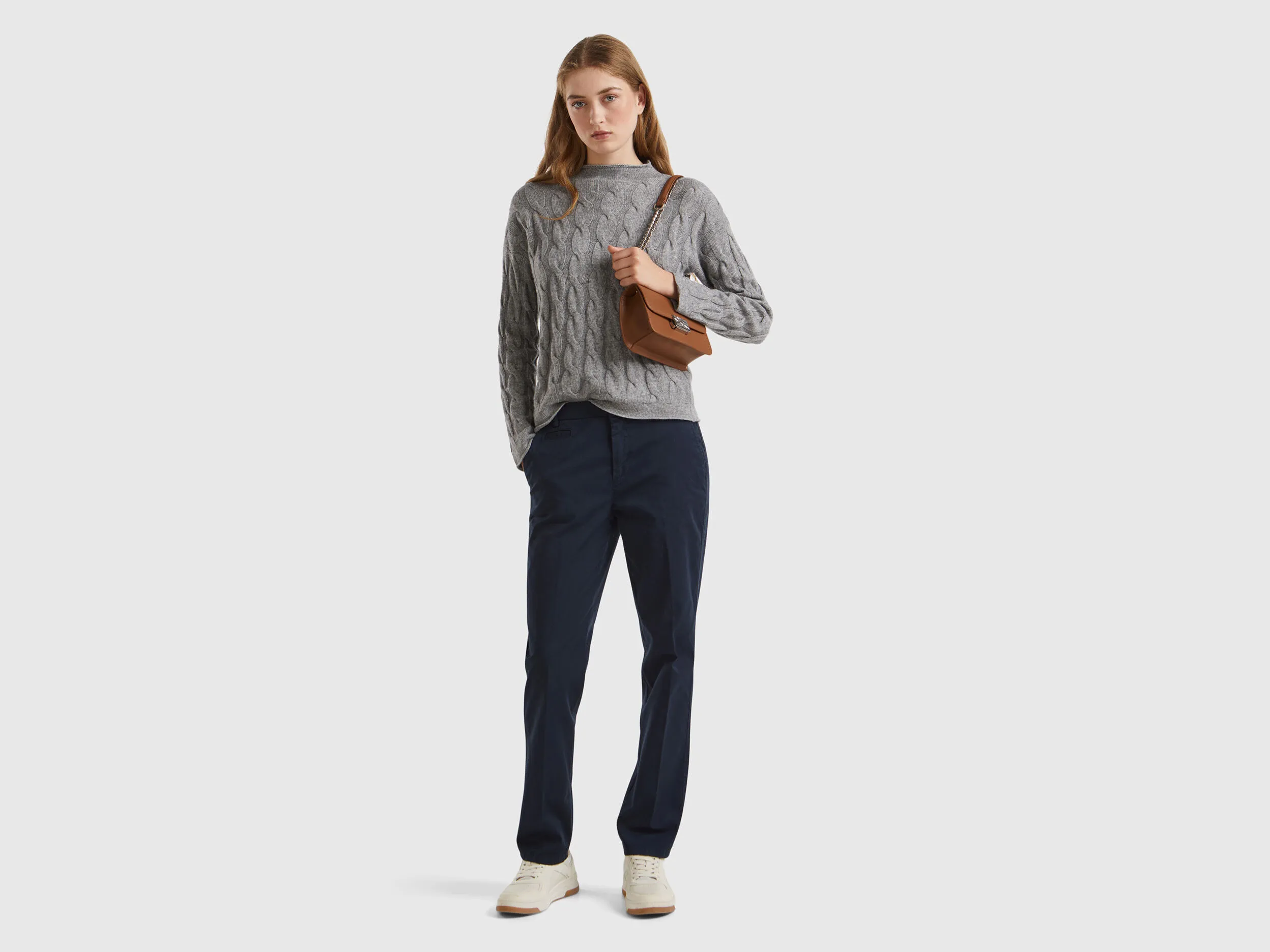 Cable knit sweater - Light Gray | Benetton