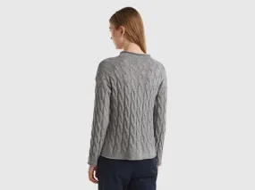 Cable knit sweater - Light Gray | Benetton