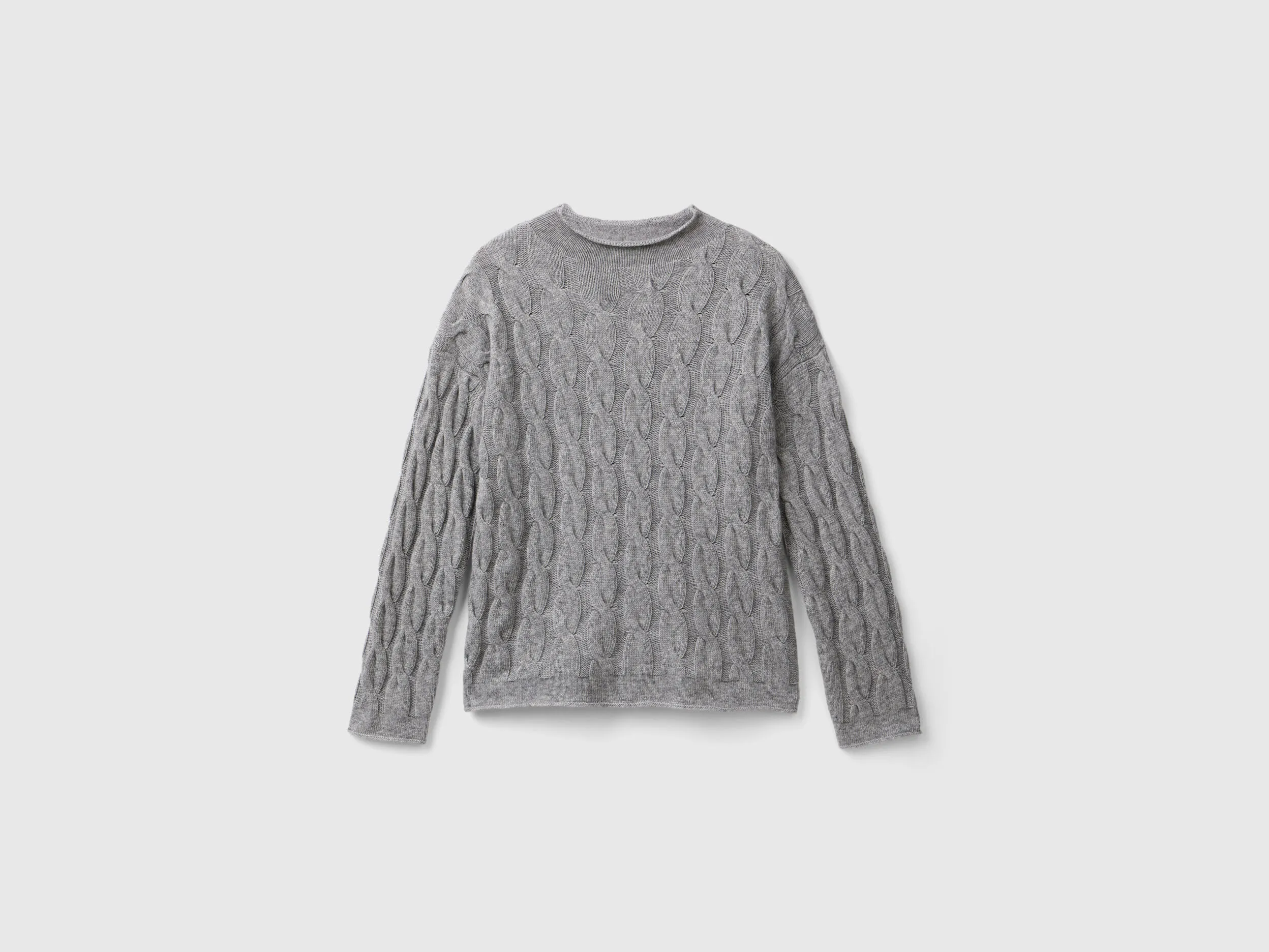 Cable knit sweater - Light Gray | Benetton