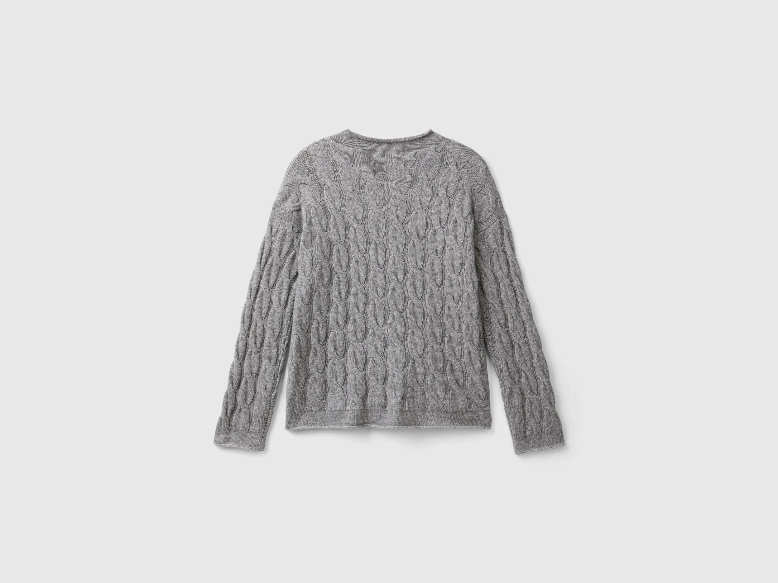 Cable knit sweater - Light Gray | Benetton