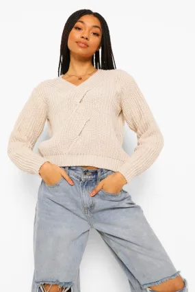 Cable Twist Detail V Neck Sweater