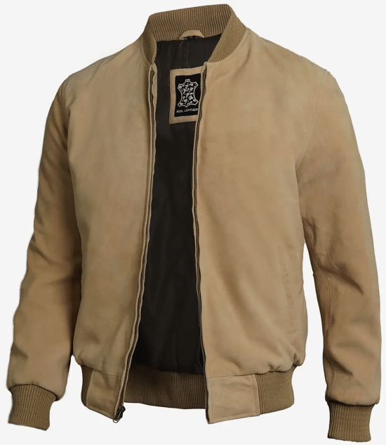 Camel Brown Men's Suede Bomber Jacket