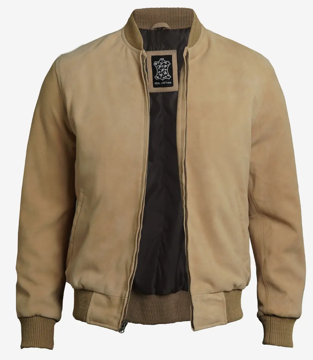 Camel Brown Men's Suede Bomber Jacket