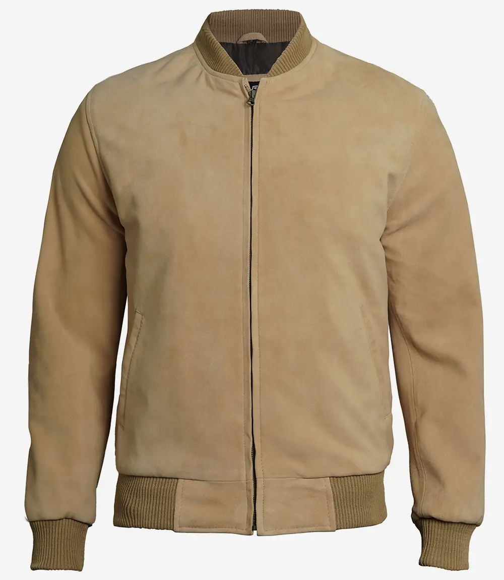 Camel Brown Men's Suede Bomber Jacket