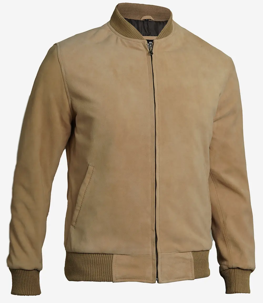 Camel Brown Men's Suede Bomber Jacket