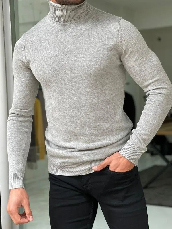 Casani Gray Slim Fit Turtleneck Sweater