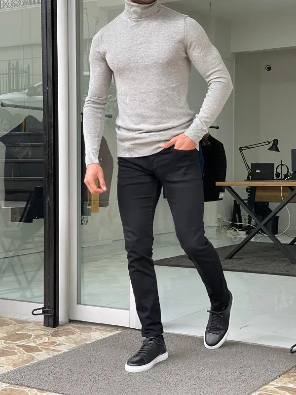 Casani Gray Slim Fit Turtleneck Sweater