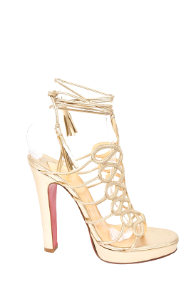 Christian Louboutin Gold Leather Ankle Wrap Heels Size 39