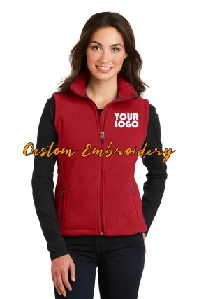 Custom Embroidery on Ladies Fleece Vest - Includes one 4in x 4in Embroidery - No Setup - No Minimums