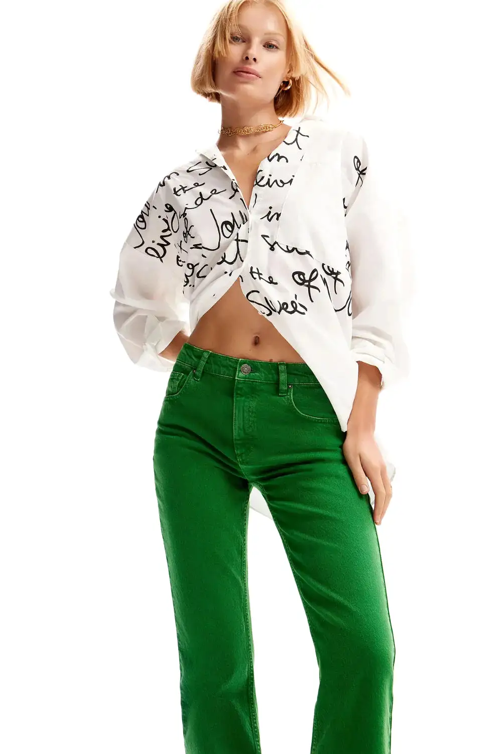 Desigual Denim Flare Green Pant